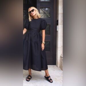 NWOT Antonio Melani Audrina Round Neck Short Puffed Sleeve Gingham Tiered Dress